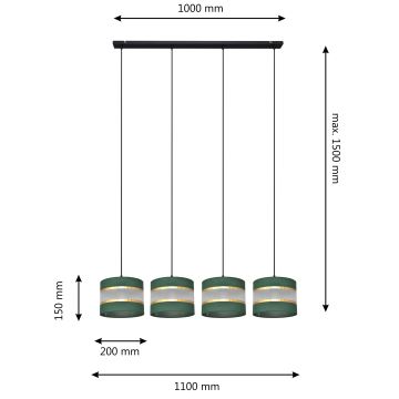 Sietynas, kabinamas ant virvės HELEN 4xE27/60W/230V žalia/auksas