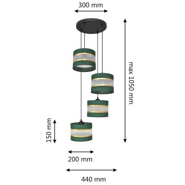 Sietynas, kabinamas ant virvės HELEN 4xE27/60W/230V žalia/auksas