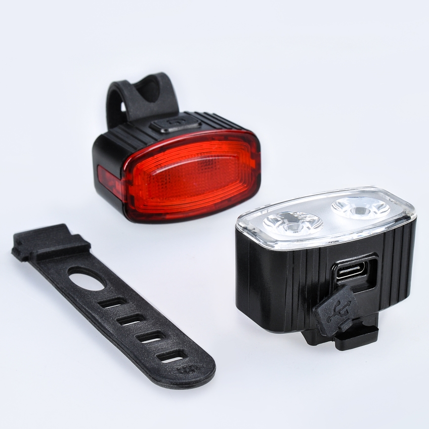 KOMPLEKTAS 2x LED Pritemdomas įkraunamas dviračio žibintas 350mAh IP44 raudona/balta