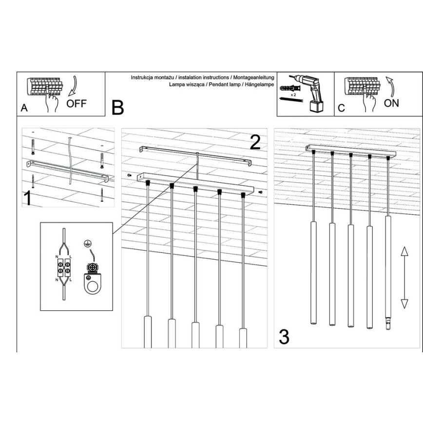 Pakabinamas sietynas PASTELO 5xG9/8W/230V juoda