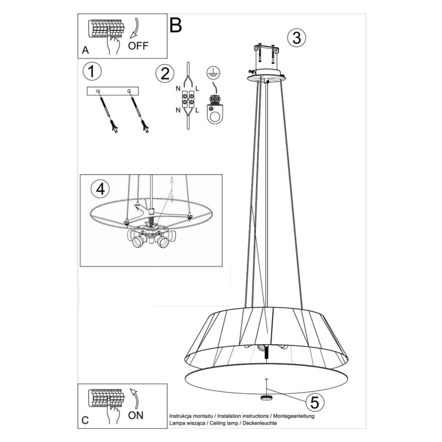 Pakabinamas sietynas VEGA 5xE27/60W/230V d. 60 cm baltas