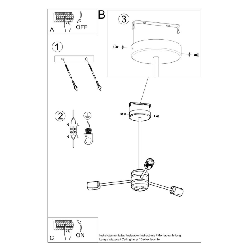 Sietynas ant stulpo LANGO 3xE27/60W/230V juodas