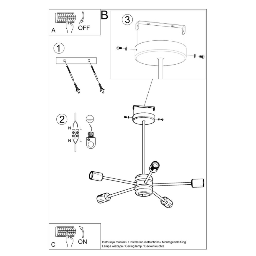 Sietynas ant stulpo LANGO 5xE27/60W/230V juodas