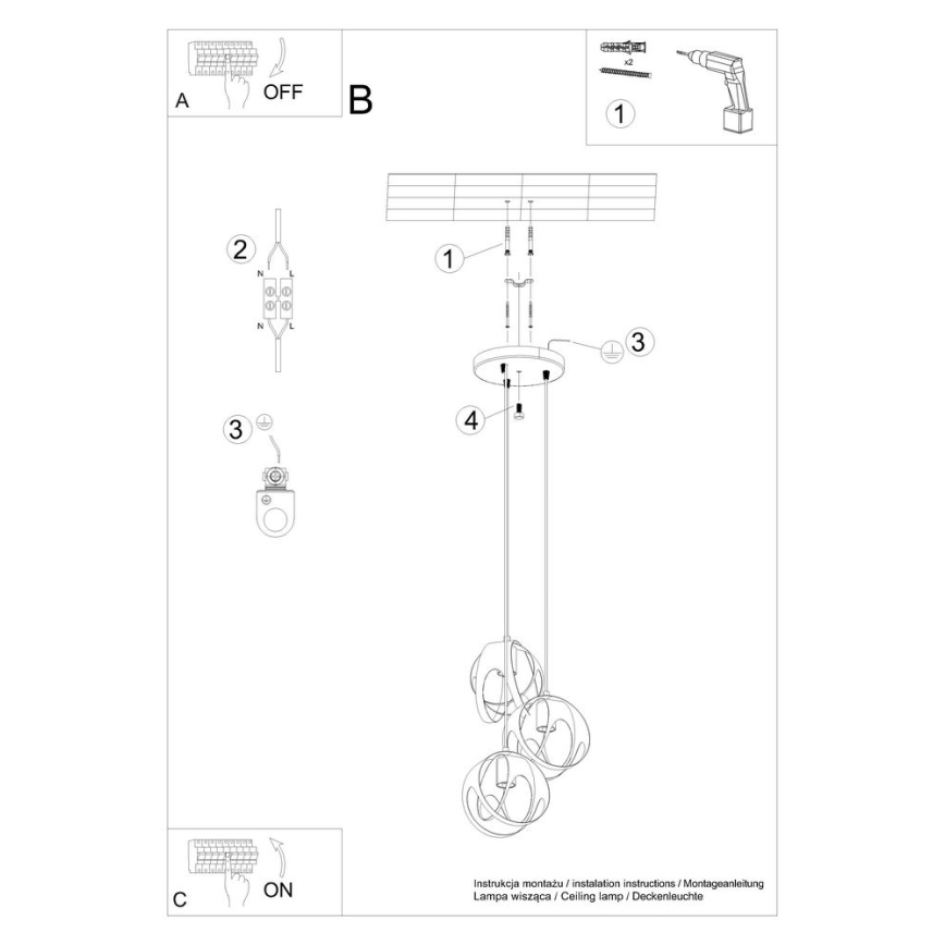 Pakabinamas sietynas TULOS 3xE27/60W/230V juodas