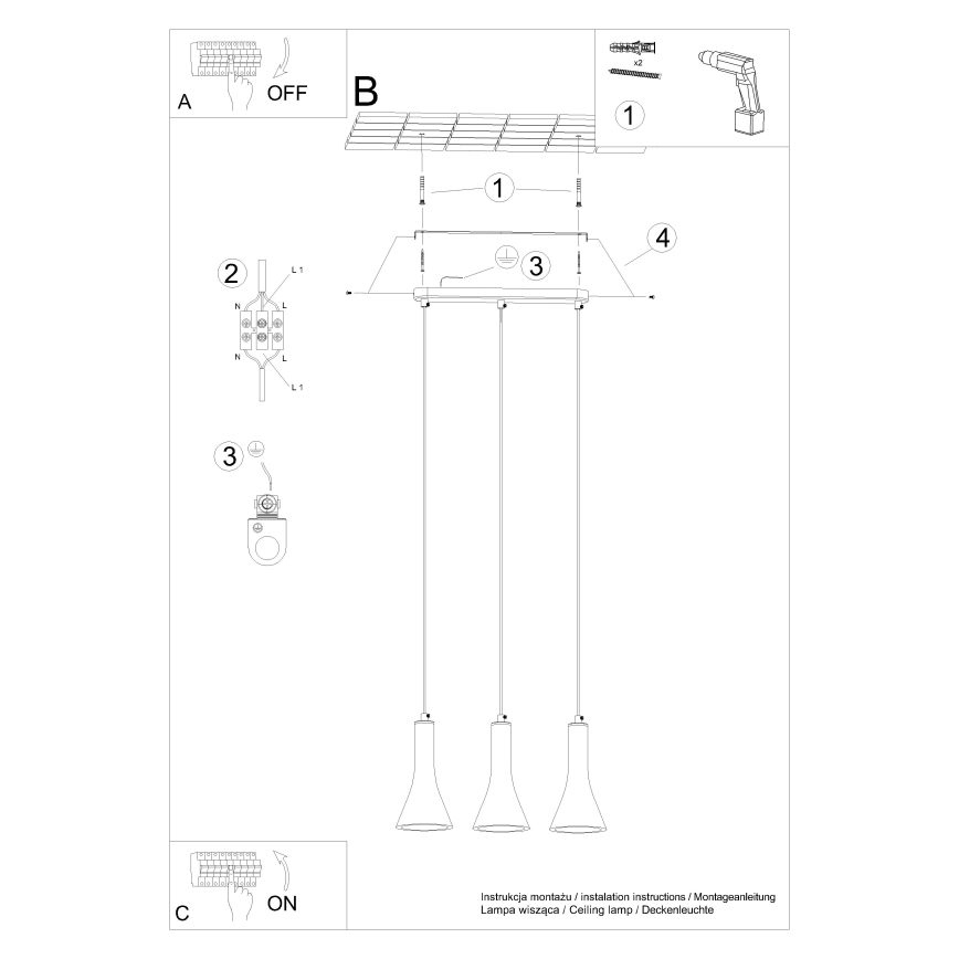 Pakabinamas sietynas REA 3xE14/12W/230V betonas