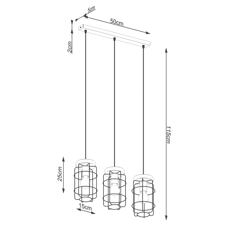 Pakabinamas sietynas GOTTO 3xE27/15W/230V juoda/bukas