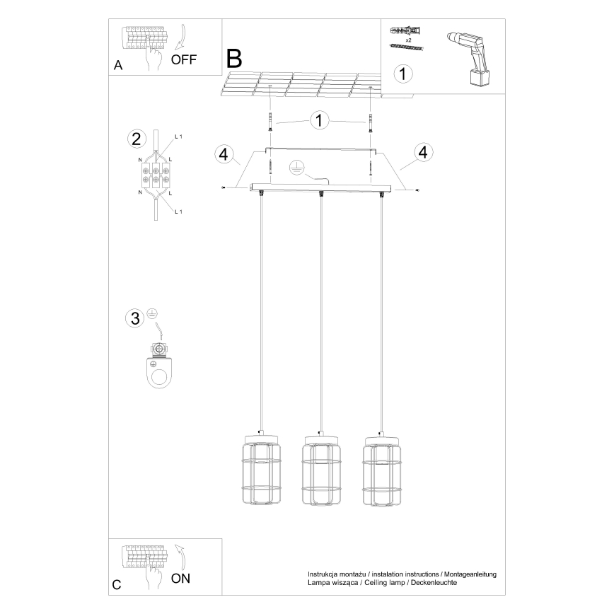 Pakabinamas sietynas GOTTO 3xE27/15W/230V juoda/bukas