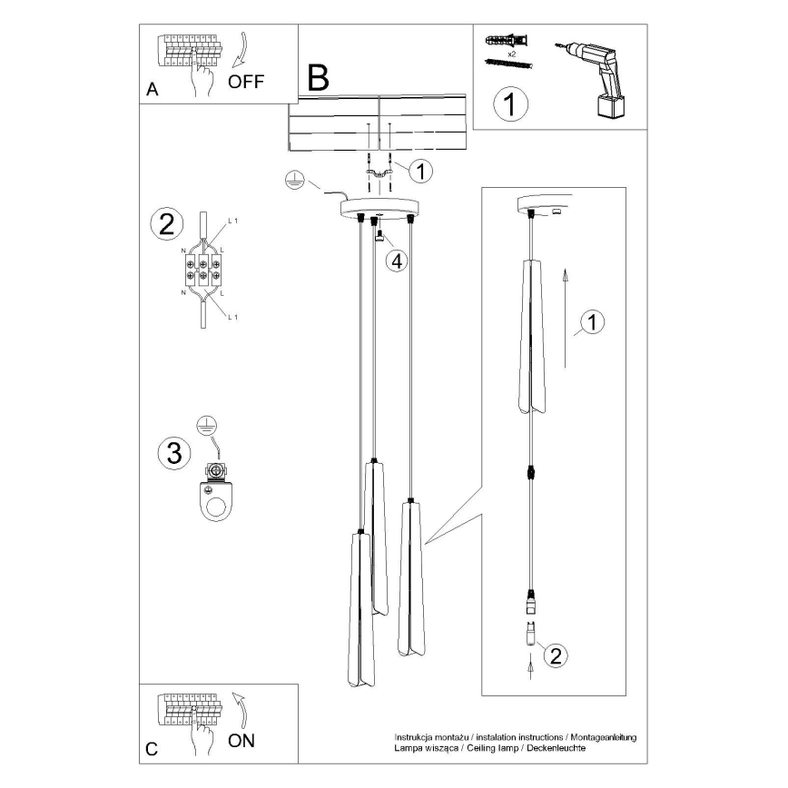 Pakabinamas sietynas PRYSM 3xG9/8W/230V balta