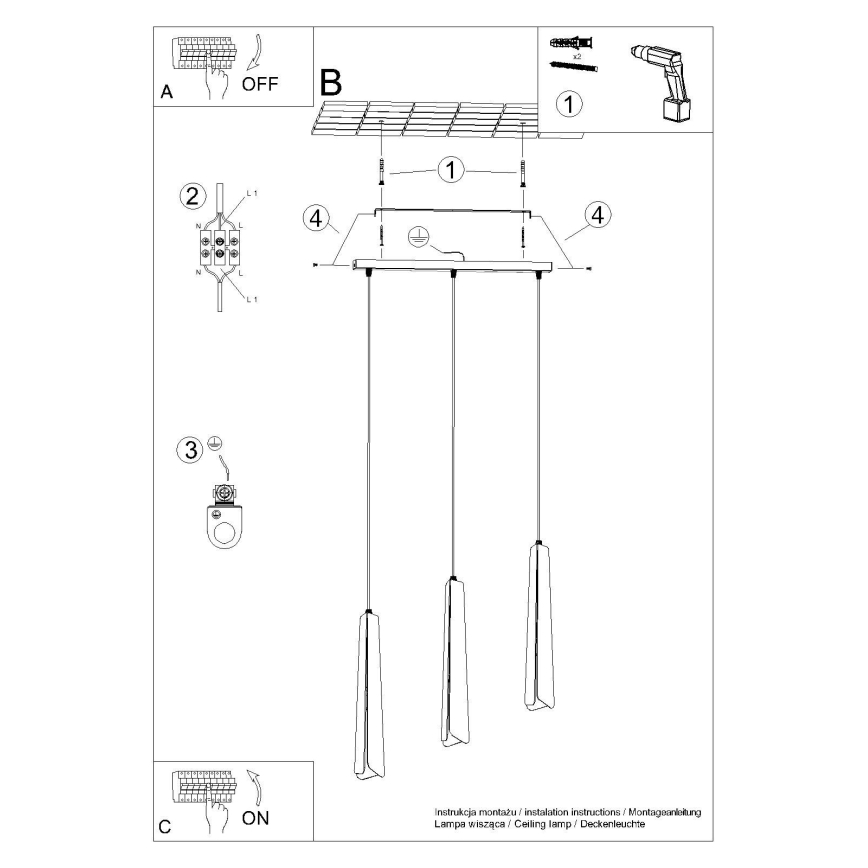 Pakabinamas sietynas PRYSM 3xG9/8W/230V juoda