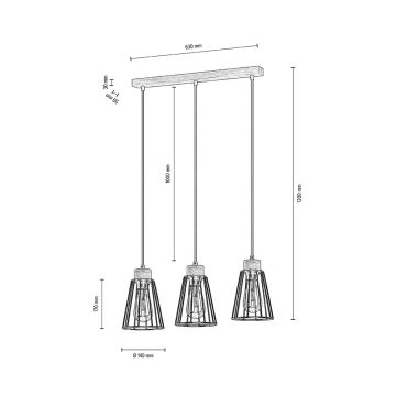 Spot-Light - Pakabinamas sietynas ORAZIO 3xE27/60W/230V ąžuolas + FSC sertifikuota