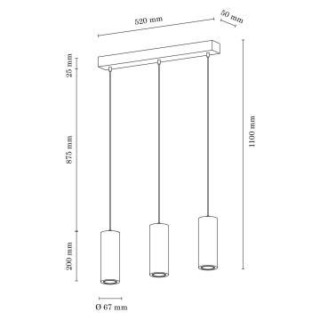 LED Pakabinamas sietynas PIPE 3xGU10/5W/230V matinio ąžuolo + FSC sertifikuota