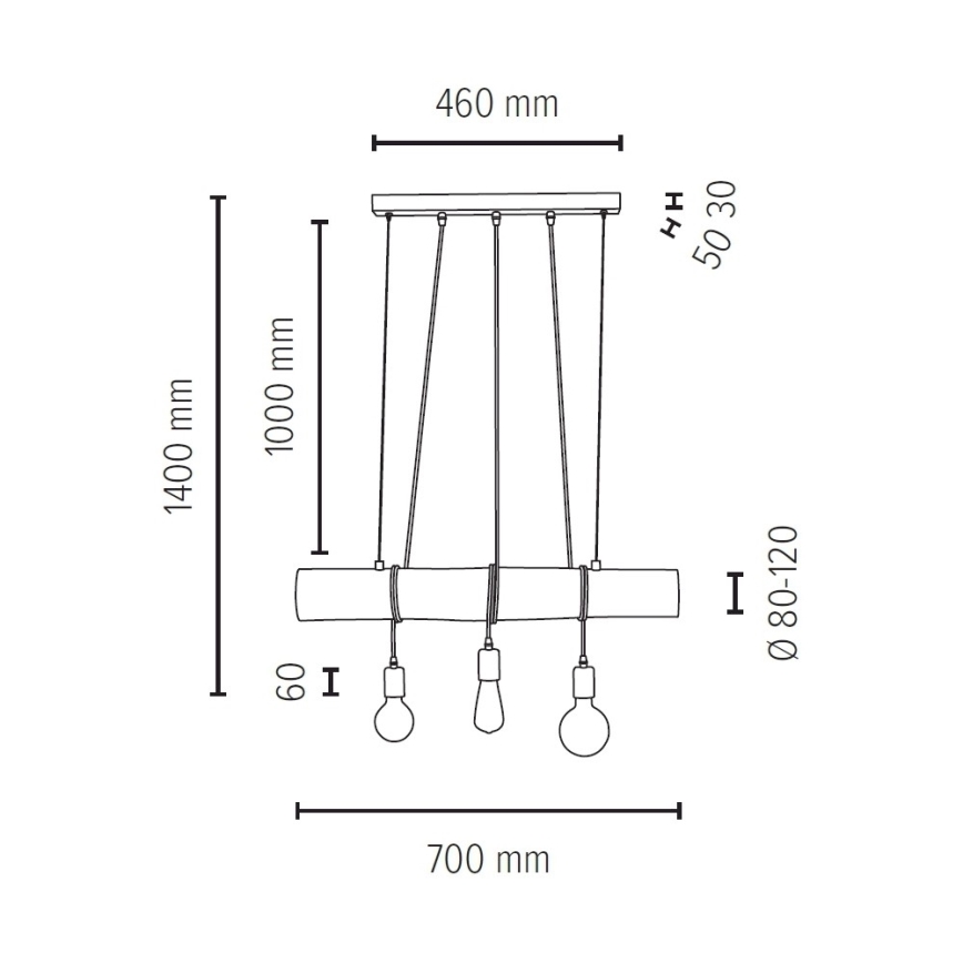 Pakabinamas sietynas TRABO 3xE27/60W/230V + FSC sertifikuota