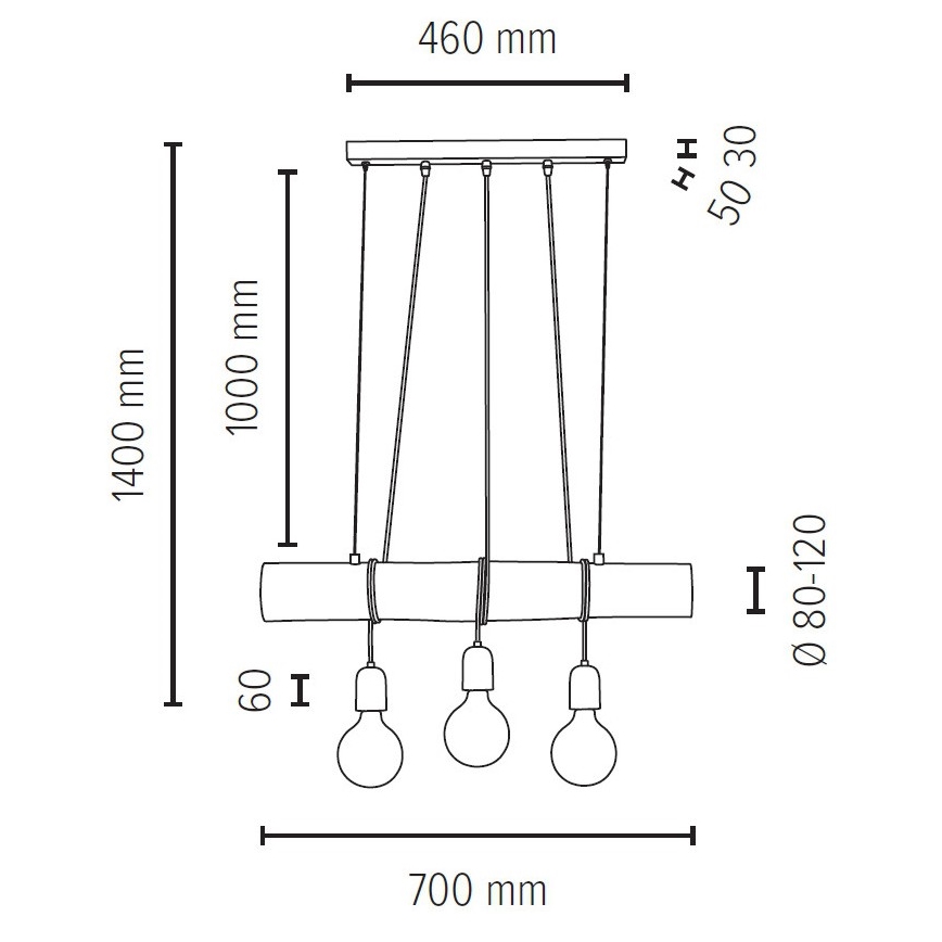 Pakabinamas sietynas TRABO 3xE27/60W/230V pušis + FSC sertifikuota