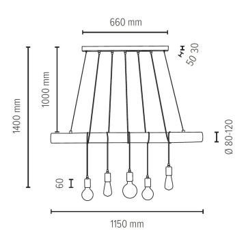 Pakabinamas sietynas TRABO 5xE27/60W/230V + FSC sertifikuota