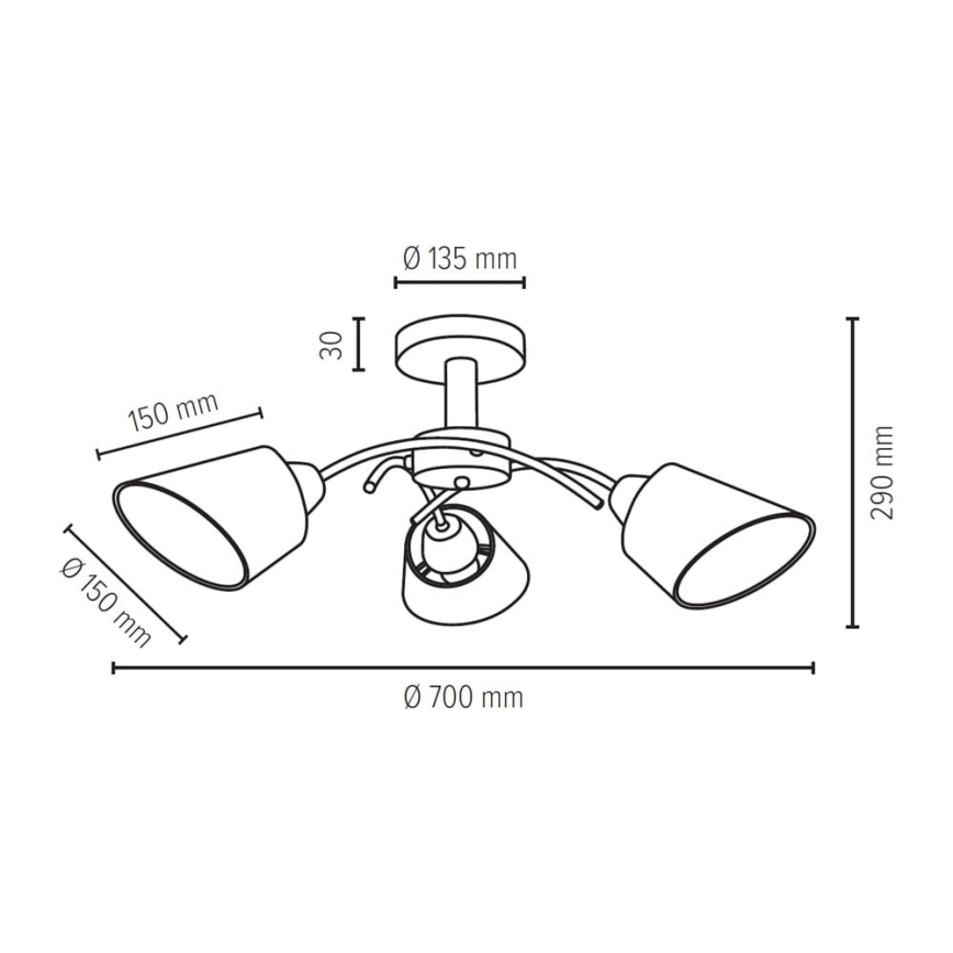 Tvirtinamas sietynas METTE 3xE27/40W/230V + FSC sertifikuota