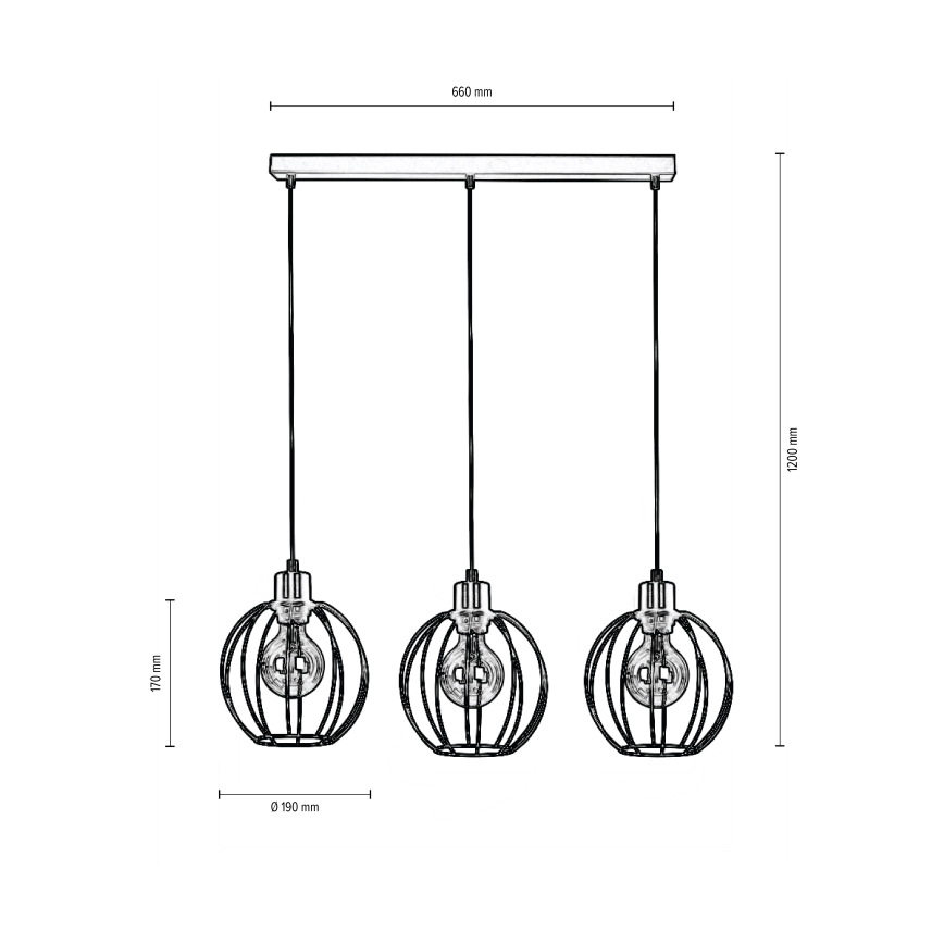 Pakabinamas sietynas BERIS 3xE27/60W/230V + FSC sertifikuota