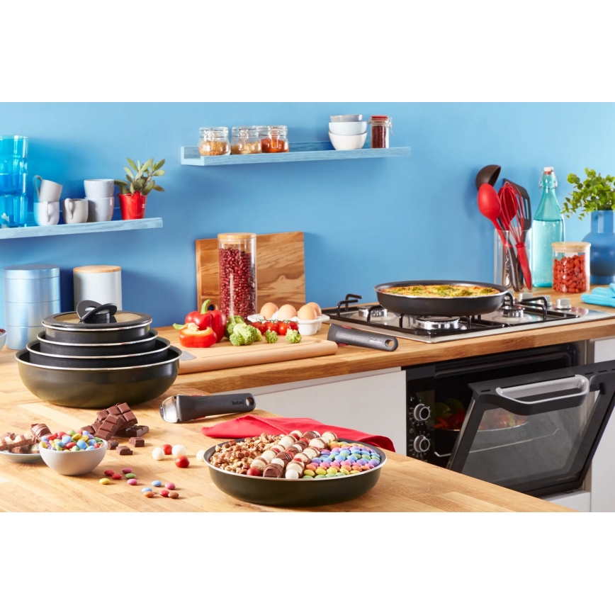 Tefal - Virtuvės indų rinkinys 10 vnt. INGENIO EASY COOK & CLEAN BLACK