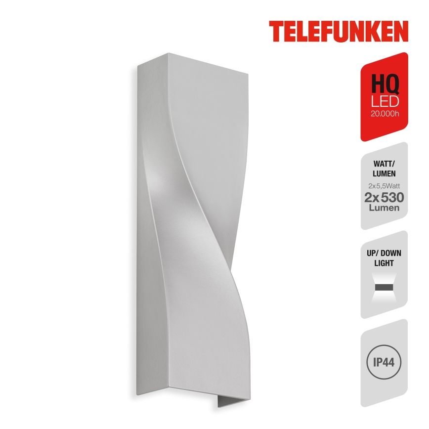 Telefunken 312704TF - LED sieninis lauko šviestuvas 2xLED/5,5W/230V IP44 sidabras