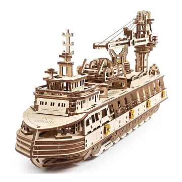 Ugears - 3D medinė mechaninė dėlionė Tyrimų laivas