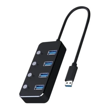 USB Skirstytuvas su jungikliais 4xUSB-A 3.0 juodas